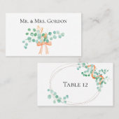 ユーカリエレガントプタスグリーンピーチフローラエスコートカード プレイスカード (正面/裏面)