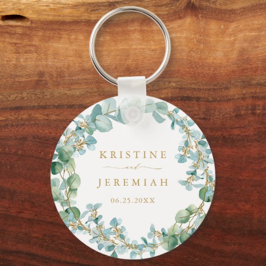 ユーカリエレガントプタスグリーンリース金ゴールド結婚ズ キーホルダー (正面)