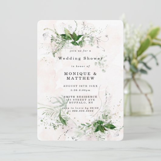 ユーカリエレガントプタスピンクウェディングシャワー招待状 (スタンド正面)