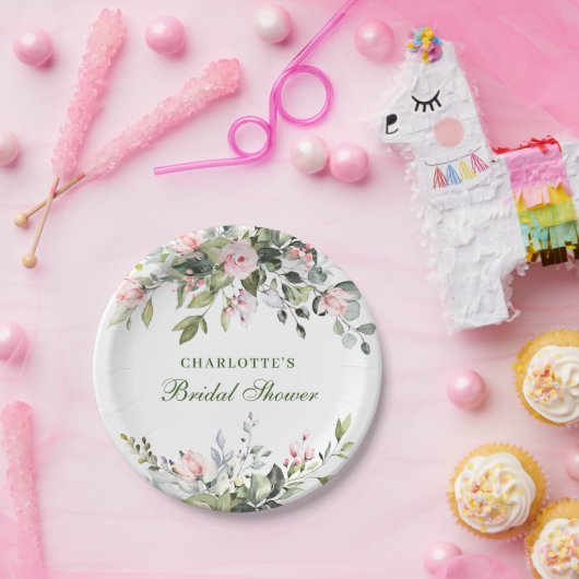 ユーカリエレガントプタスピンク赤面バラブライダルシャワー ペーパープレート (パーティー)