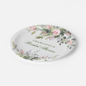 ユーカリエレガントプタスピンク赤面バラブライダルシャワー ペーパープレート (アングル)