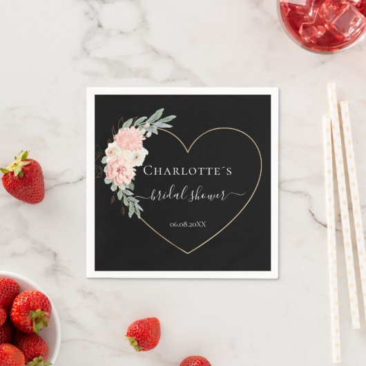 ユーカリエレガントプタスフラワーハートブライダルシャワー スタンダードカクテルナプキン (インサイチュ)