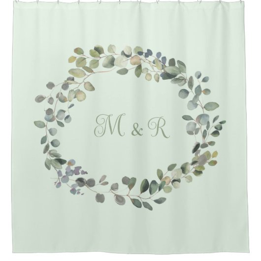ユーカリエレガントプタスボタニカルグリーナリーモノグラム シャワーカーテン (正面)