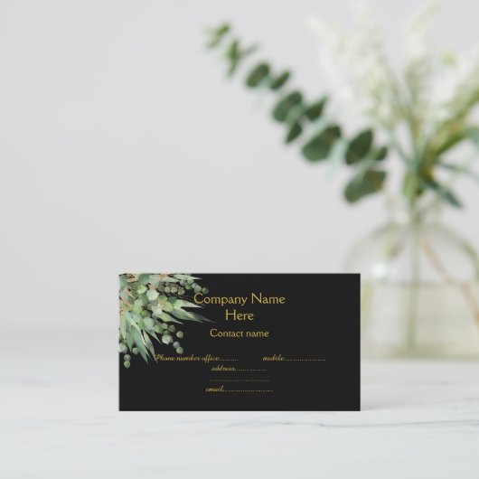 ユーカリエレガントプタスボタニカルブラックビジネスカード 名刺 (スタンド正面)