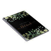 ユーカリエレガントプタスボタニカルブラック金ゴールドスクリプト ノートブック (右側)