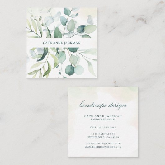 ユーカリエレガントプタス植物園モダン スクエア名刺 (正面/裏面)