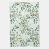 ユーカリエレガントプタス植物水色の緑 キッチンタオル (縦)