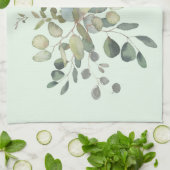 ユーカリエレガントプタス植物水色の緑 キッチンタオル (折り畳み)