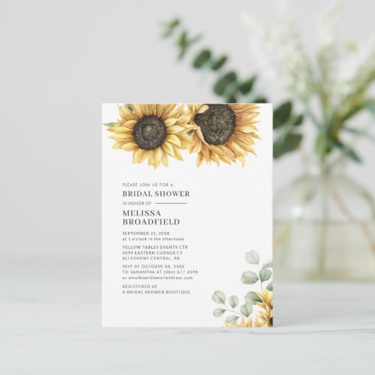 ユーカリエレガントプツスシマワリブライダルシャワー インビテーションポストカード (スタンド正面)