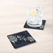 ユーカリエレガントプツモノグラム緑の結婚披露宴 スクエアペーパーコースター (インサイチュ)