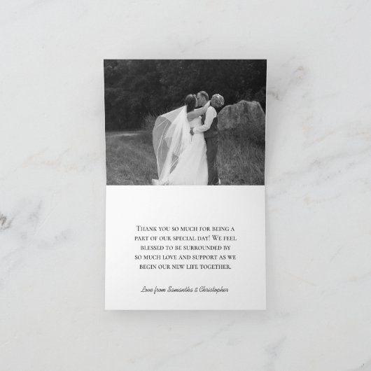 ユーカリエレガントプトゥスの緑のブケ結婚の写真 サンキューカード (内部)