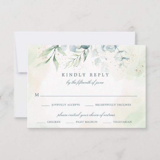 ユーカリエレガントプトゥスの緑の食事の選択結婚の 出欠カード (正面)