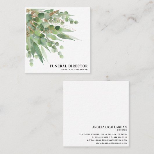 ユーカリエレガントプトゥスの葉と金ゴールドグリッター スクエア名刺 (正面/裏面)