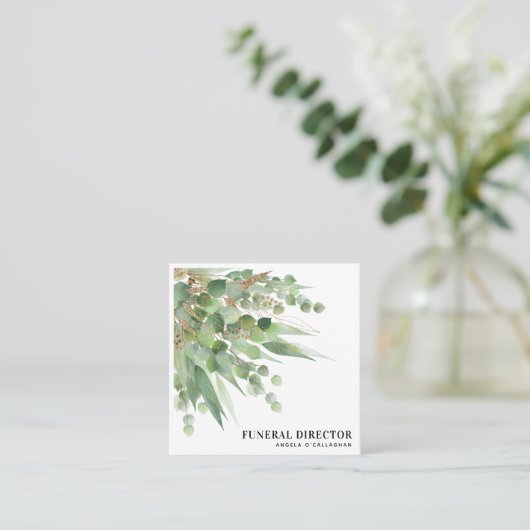 ユーカリエレガントプトゥスの葉と金ゴールドグリッター スクエア名刺 (スタンド正面)