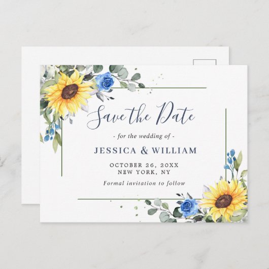 ユーカリエレガントプトゥスひまわり結婚式の日付を保存 ポストカード (正面/裏面)