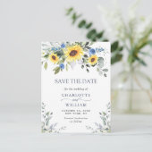 ユーカリエレガントプトゥスひまわり結婚式の日付を保存 ポストカード (スタンド正面)