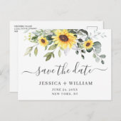 ユーカリエレガントプトゥスひまわり結婚式の日付を保存 案内ポストカード (正面/裏面)