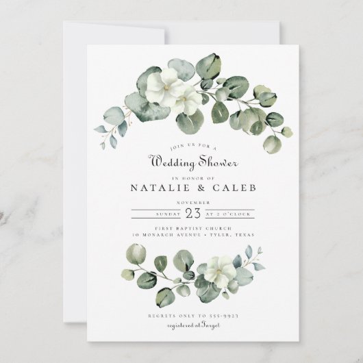 ユーカリエレガントプトゥスアーチグリーナリーウェディングシャワー 招待状 (正面)