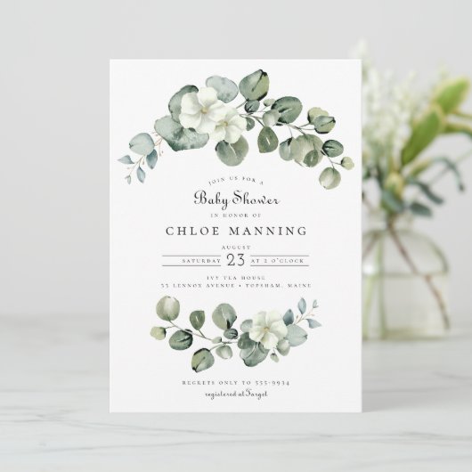 ユーカリエレガントプトゥスアーチグリーナリーベビーシャワー 招待状 (スタンド正面)