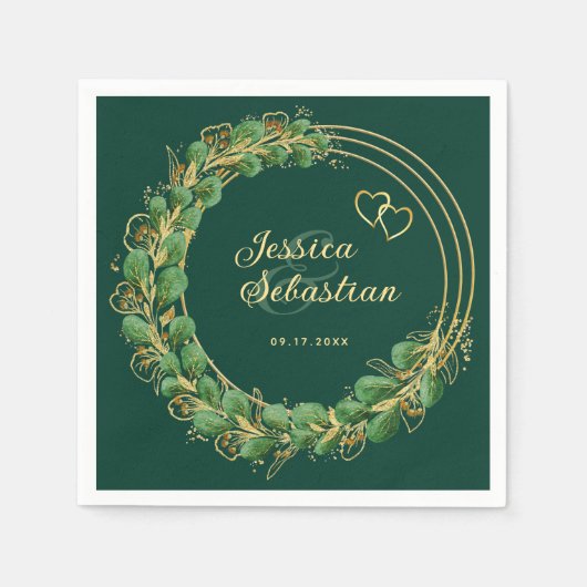 ユーカリエレガントプトゥスエメラルドグリーンと金ゴールドズ結婚 スタンダードカクテルナプキン (正面)