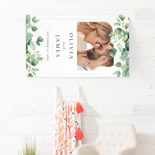 ユーカリエレガントプトゥスグリーンリー写真結婚の歓迎 横断幕 (インサイチュ)