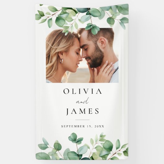 ユーカリエレガントプトゥスグリーンリー写真結婚の歓迎 横断幕 (縦)