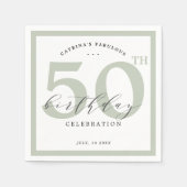 ユーカリエレガントプトゥスグリーン50thバースデーパーティー紙 スタンダードカクテルナプキン (正面)