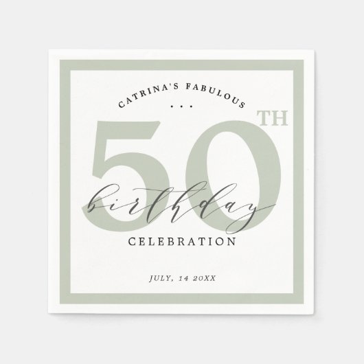 ユーカリエレガントプトゥスグリーン50thバースデーパーティー紙 スタンダードカクテルナプキン (正面)