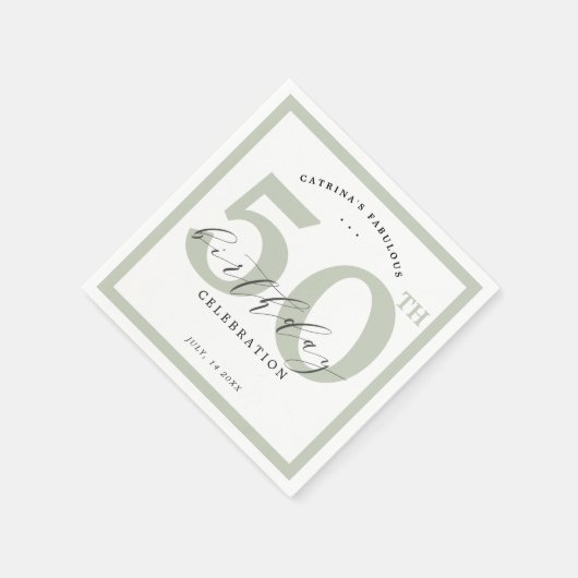 ユーカリエレガントプトゥスグリーン50thバースデーパーティー紙 スタンダードカクテルナプキン (角)