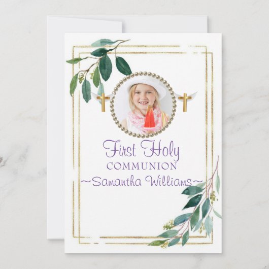 ユーカリエレガントプトゥスゴールデンファーストコミューニオン招待状 招待状 (裏面)