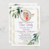 ユーカリエレガントプトゥスゴールデンファーストコミューニオン招待状 招待状 (正面/裏面)