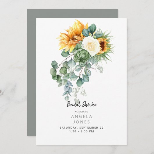 ユーカリエレガントプトゥスサンフラワーブライダルシャワー 招待状 (正面/裏面)