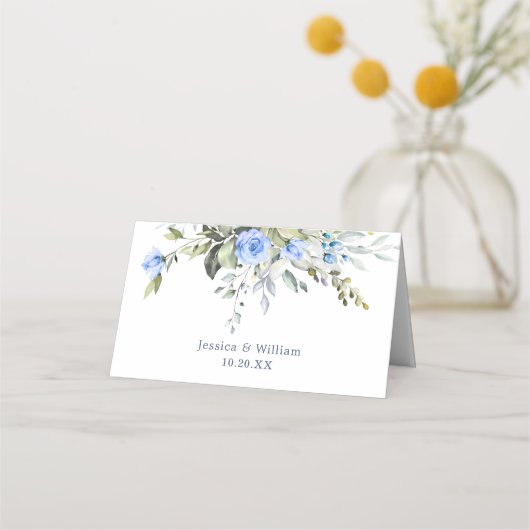 ユーカリエレガントプトゥスブルーバラフローラ結婚ズ プレイスカード (裏面)