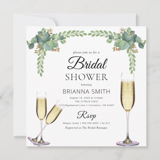 ユーカリエレガントプトゥスブージーグリーンリーブライダルシャワー 招待状 (正面)
