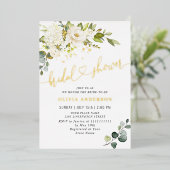 ユーカリエレガントプトゥスホワイトローズブライダルシャワー金ゴールド 箔招待状 (立ち正面)