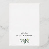 ユーカリエレガントプトゥスホワイトローズブライダルシャワー金ゴールド 箔招待状 (裏面)