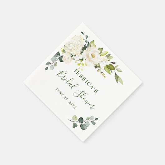 ユーカリエレガントプトゥスホワイトローズブライダルシャワー スタンダードカクテルナプキン (角)