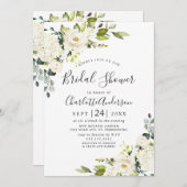 ユーカリエレガントプトゥスホワイトローズブライダルシャワー 招待状 (正面/裏面)