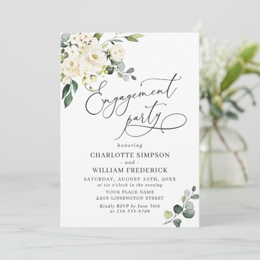 ユーカリエレガントプトゥスホワイトローズ婚約パーティ 招待状 (スタンド正面)