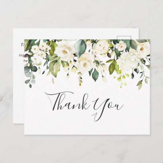 ユーカリエレガントプトゥスホワイトローゼスフローラありがとう ポストカード (正面/裏面)