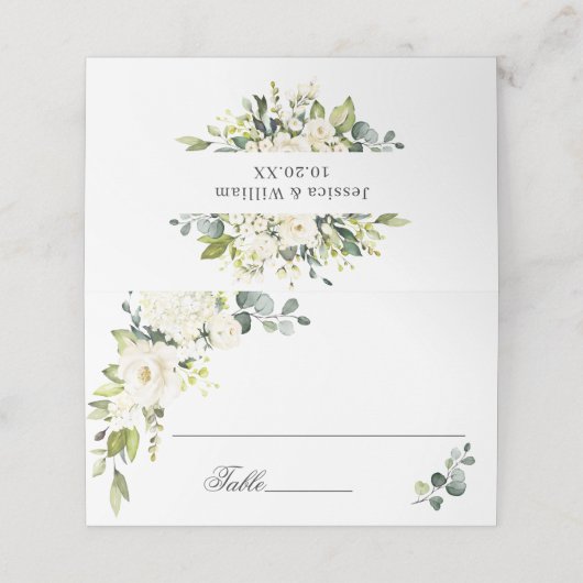 ユーカリエレガントプトゥスホワイトロ結婚ローズ プレイスカード (外部開封)