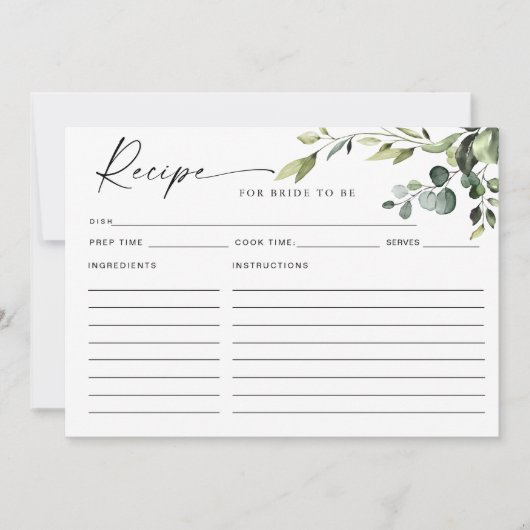 ユーカリエレガントプトゥスボホブライダルシャワーレシピカード 招待状 (正面)