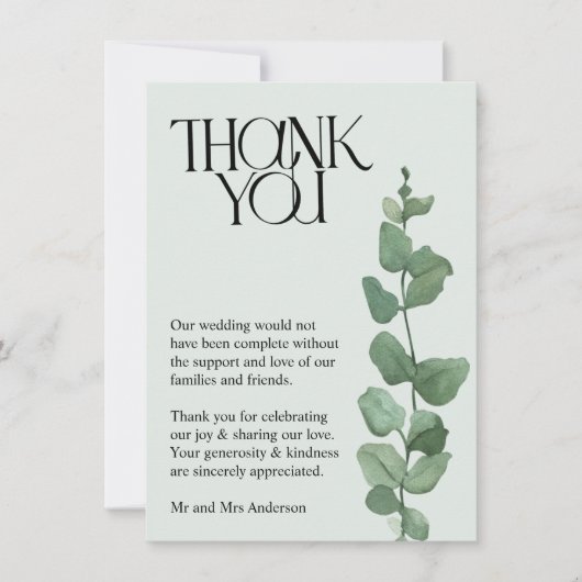 ユーカリエレガントプトゥス写真結婚の感謝 サンキューカード (正面)