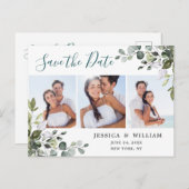 ユーカリエレガントプトゥス写真結婚式の日付を保存 ポストカード (正面/裏面)