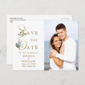 ユーカリエレガントプトゥス写真結婚式の日付を保存 ポストカード (正面/裏面)