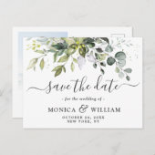 ユーカリエレガントプトゥス写真結婚式の日付を保存 ポストカード (正面/裏面)