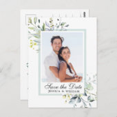 ユーカリエレガントプトゥス写真結婚式の日付を保存 ポストカード (正面/裏面)