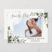 ユーカリエレガントプトゥス写真結婚式の日付を保存 案内ポストカード (正面/裏面)