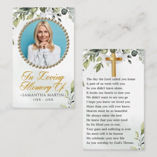 ユーカリエレガントプトゥス写真葬儀祈りの言葉カード 名刺 (正面/裏面)