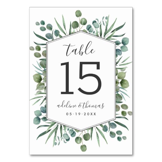 ユーカリエレガントプトゥス幾何結婚緑 テーブルナンバー (正面)